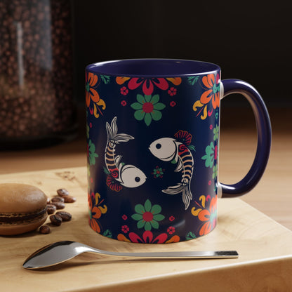 Accent Coffee Mug, Pisces, Zodiac. Flower Pattern, (11, 15oz)