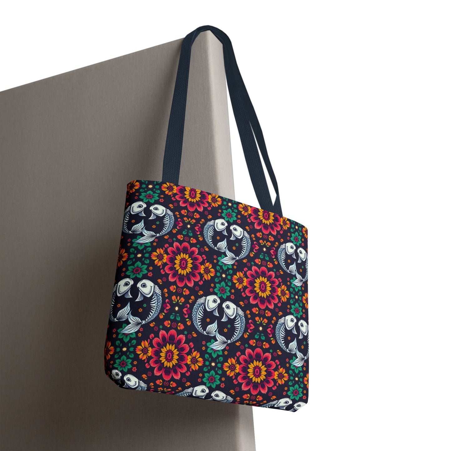 Tote Bag, (AOP), Pisces, Zodiac v1, Flower Pattern