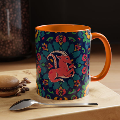 Accent Coffee Mug, Capricorn, Zodiac, Flower Pattern, (11, 15oz)