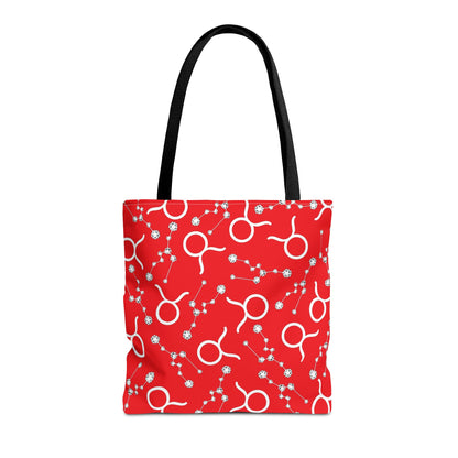 Tote Bag, Taurus Zodiac Sign, AOP, (Red, White)