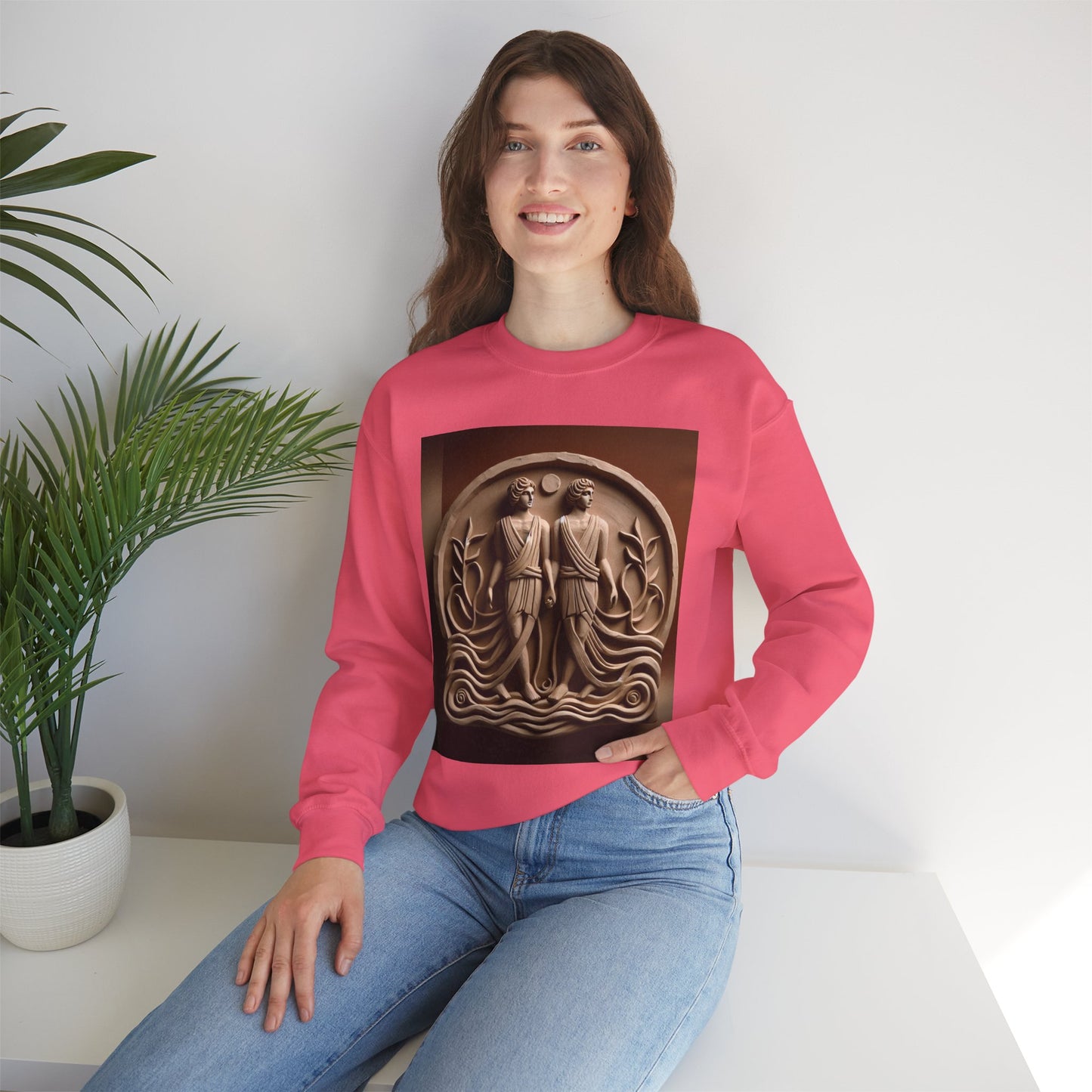 Unisex Heavy Blend™ Crewneck Sweatshirt, Stone Twins, Gemini Zodiac Design