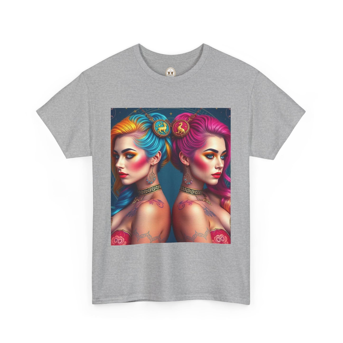 Unisex Heavy Cotton T-Shirt, Gemini, Zodiac v2, Sexy Art