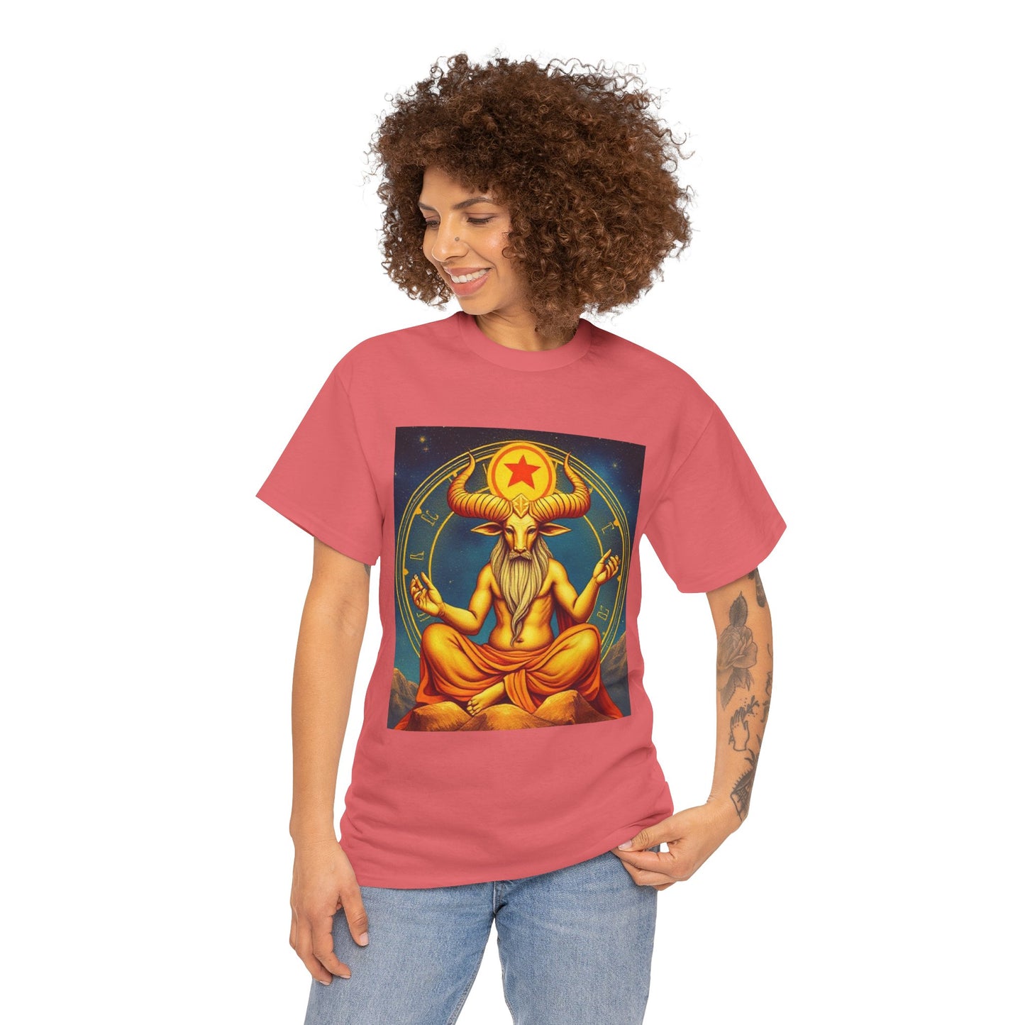 Unisex Heavy Cotton T-Shirt, Meditating Bull, Taurus Zodiac Design