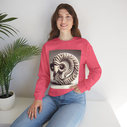 Unisex Heavy Blend™ Crewneck Sweatshirt, Round Statue, Aries Zodiac Design