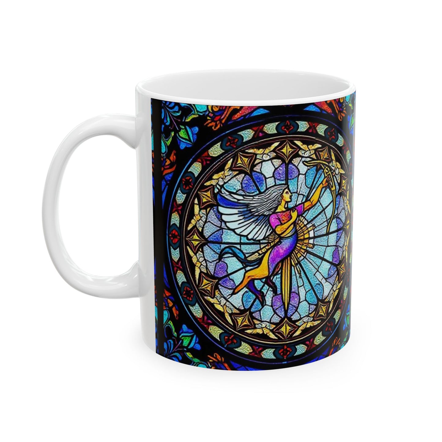 Ceramic Mug, (11oz, 15oz), Ceramic Coffee Mug, AOP, Glass Design v1, Sagittarius Zodiac