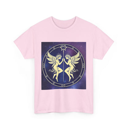 Unisex Heavy Cotton T-Shirt, Space Angel Twins, Gemini Zodiac Design
