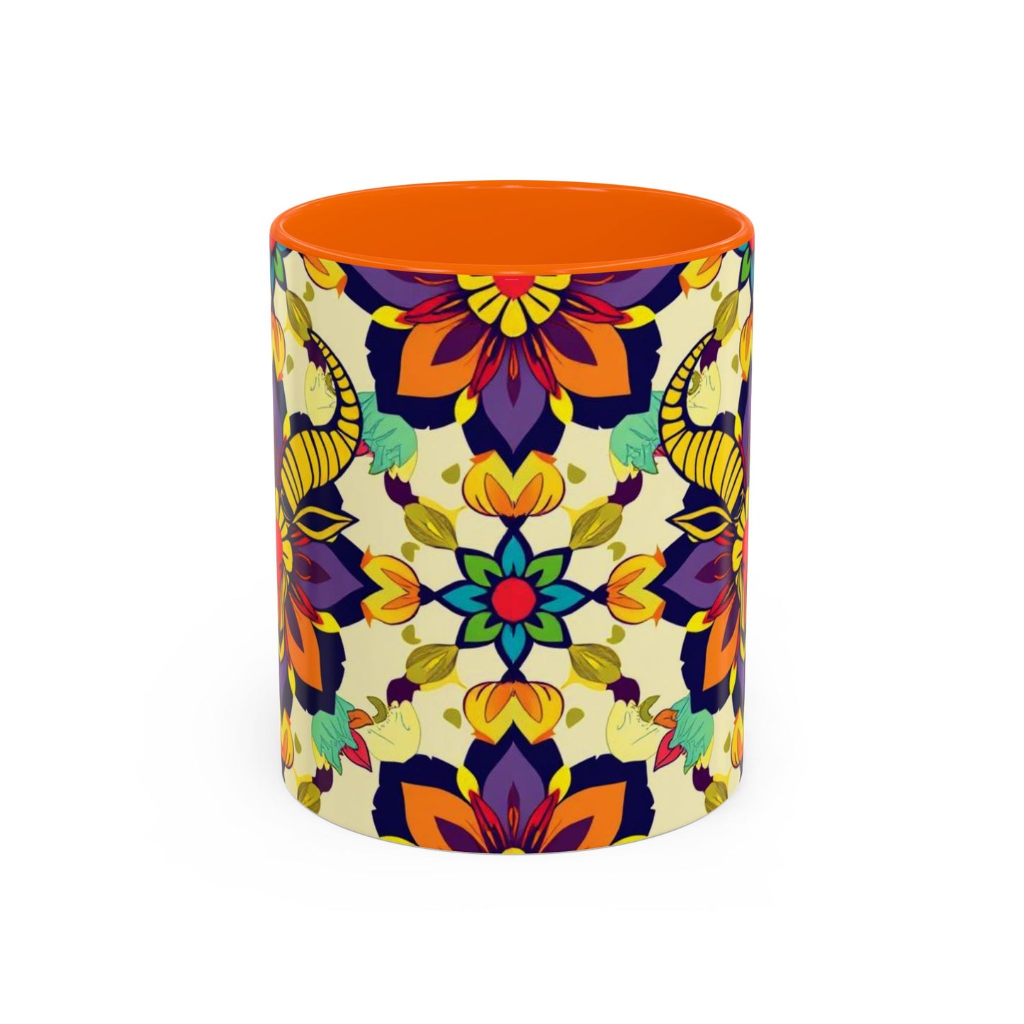 Accent Coffee Mug, Taurus, Zodiac v3. Flower Pattern, (11, 15oz)