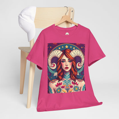 Unisex Heavy Cotton T-Shirt, Aries, Zodiac v1, Sexy Art