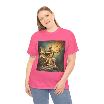 Unisex Heavy Cotton T-Shirt, Sagittarius King, Bow & Arrow v1, Zodiac Design