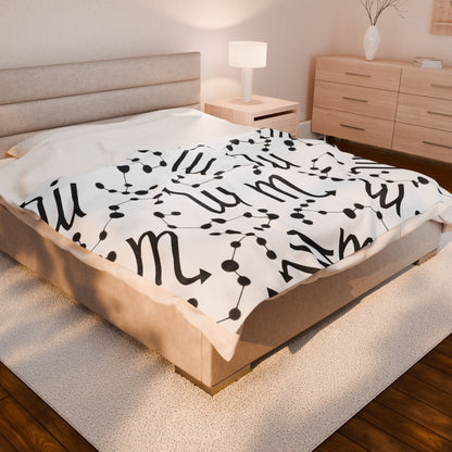 Velveteen Plush Blanket, Scorpio Zodiac Sign, Constellation & Symbol, White, 100% polyester