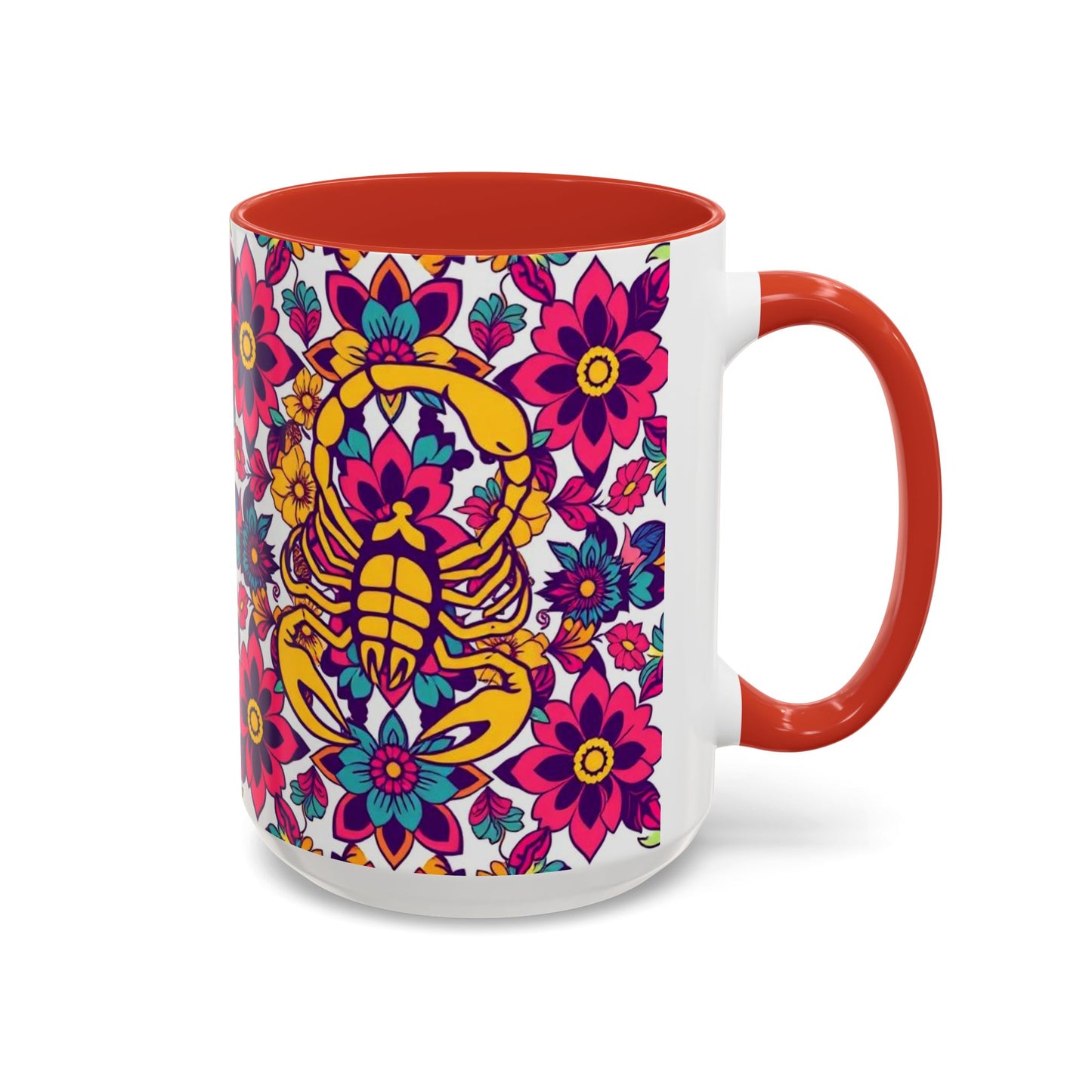 Accent Coffee Mug, Scorpio, Zodiac v2. Flower Pattern, (11, 15oz)