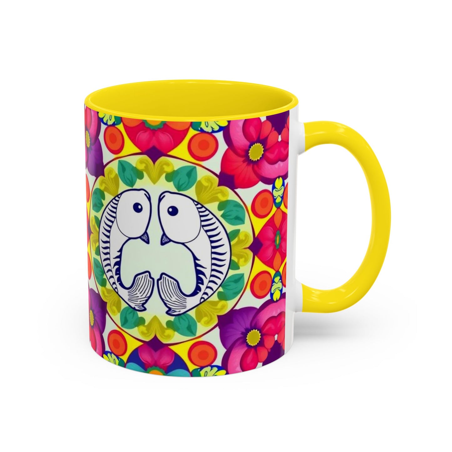 Accent Coffee Mug, Pisces, Zodiac v4, Flower Pattern, (11, 15oz)