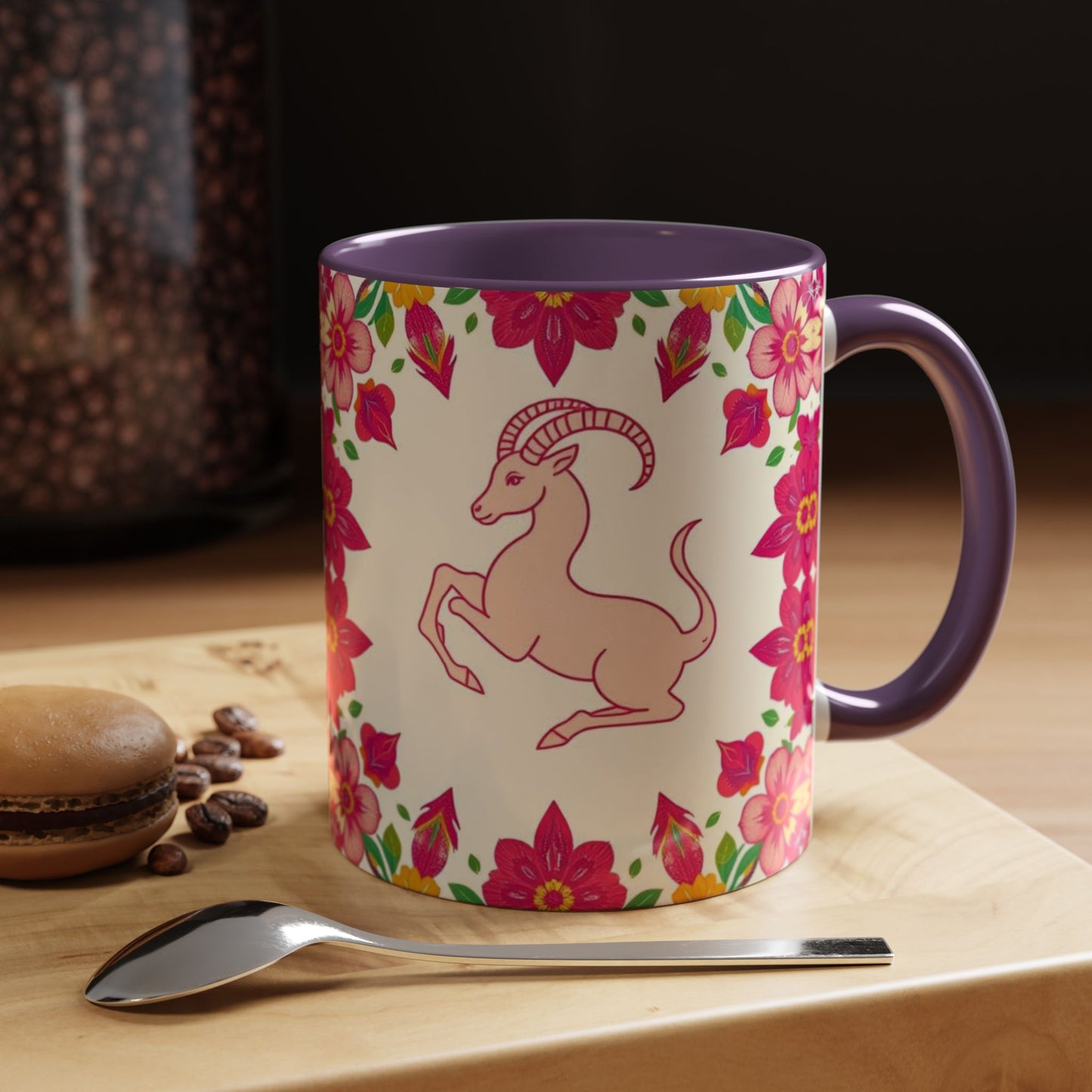 Accent Coffee Mug, Capricorn, Zodiac v2, Flower Pattern, (11, 15oz)