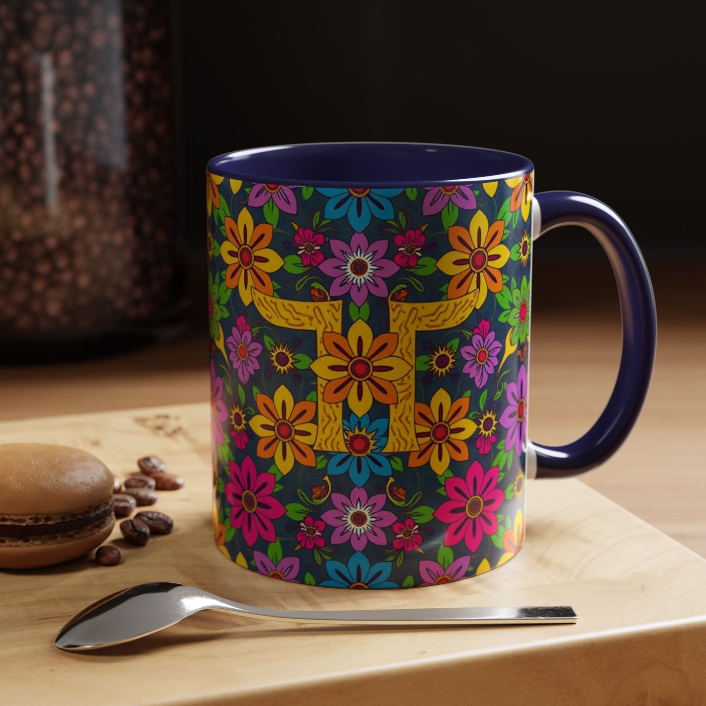 Accent Coffee Mug, Gemini, Zodiac v3, Flower Pattern, (11, 15oz)