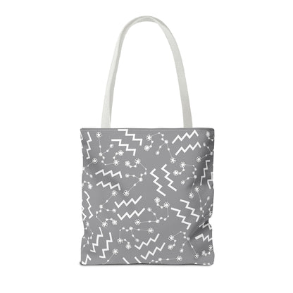Tote Bag, Aquarius Zodiac Sign, AOP, (Grey, White)