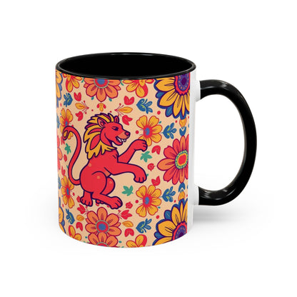 Accent Coffee Mug, Leo, Zodiac, Flower Pattern, (11, 15oz)