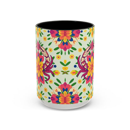 Accent Coffee Mug, Cancer, Zodiac v3, Flower Pattern, (11, 15oz)