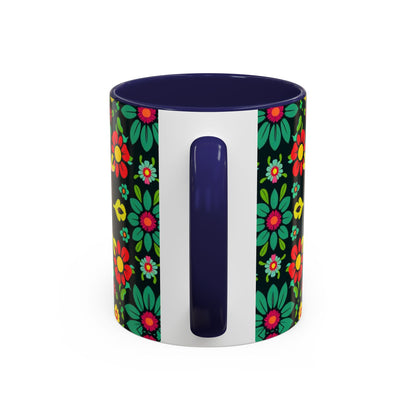 Accent Coffee Mug, Aquarius, Zodiac v4, Flower Pattern, (11, 15oz)
