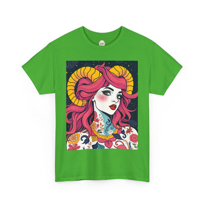 Unisex Heavy Cotton T-Shirt, Aries, Zodiac v2, Sexy Art