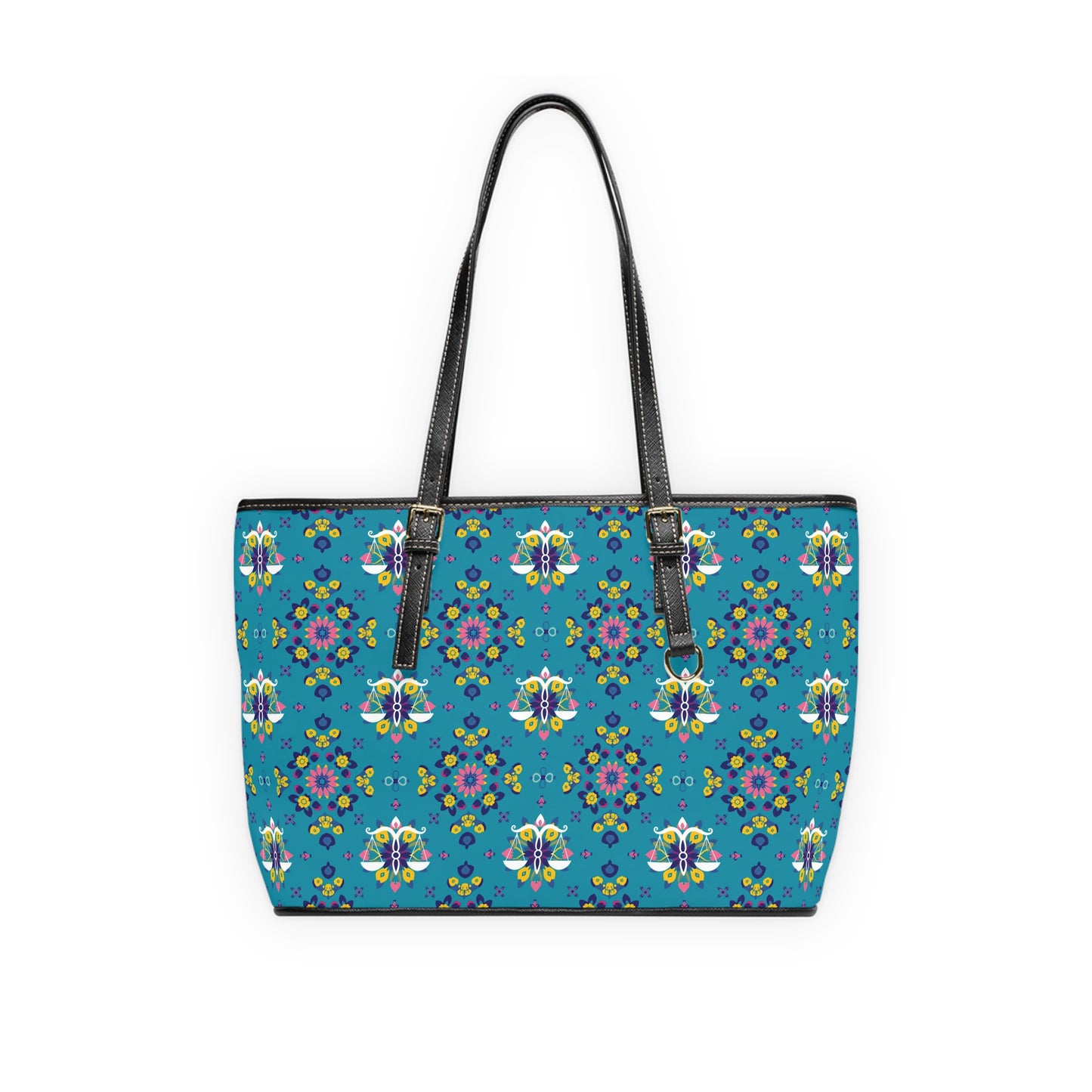 Leather Shoulder Bag, Libra, Zodiac v1, Flower Pattern