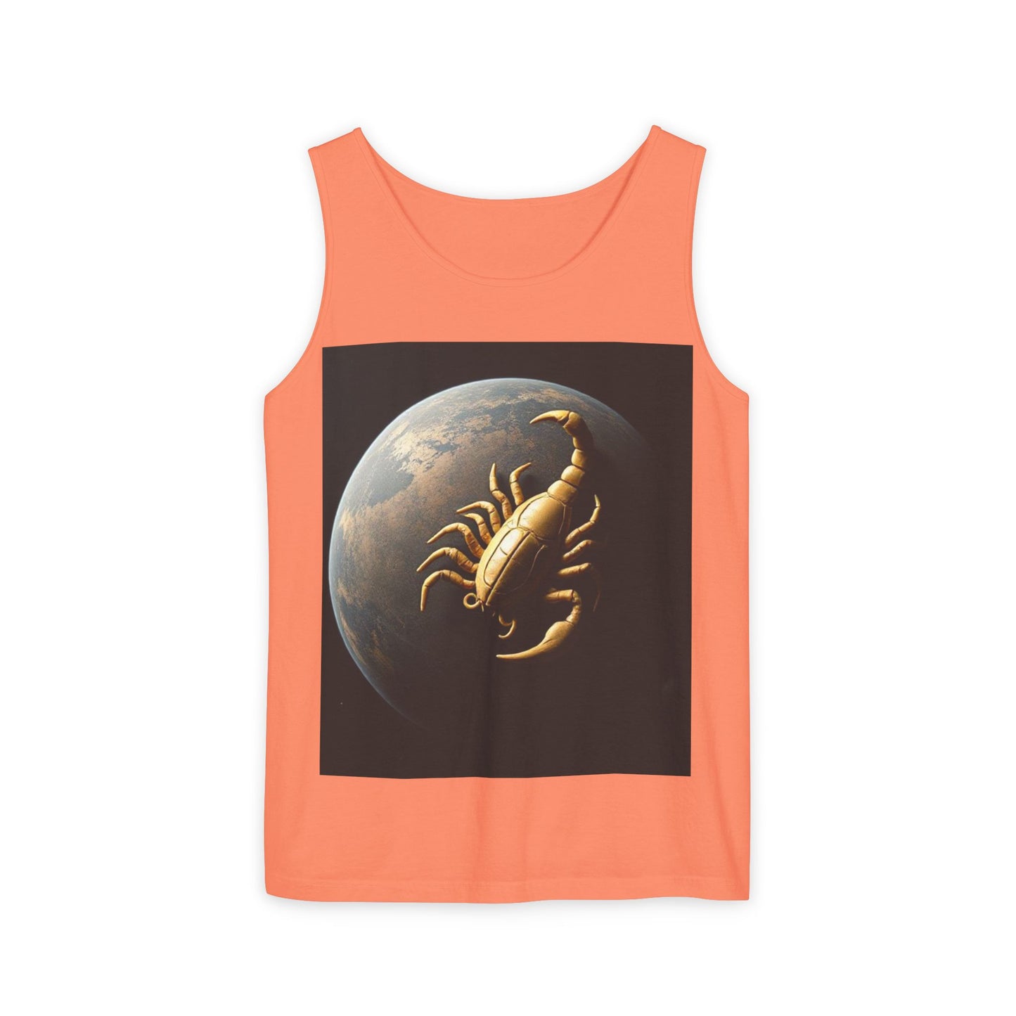Unisex Garment-Dyed, Tank Top, Scorpio Design, Planet Symbol v1, 100% US cotton