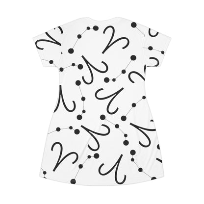 T-Shirt Dress (AOP), 100% Polyester, White thread color, AriesZodiac design