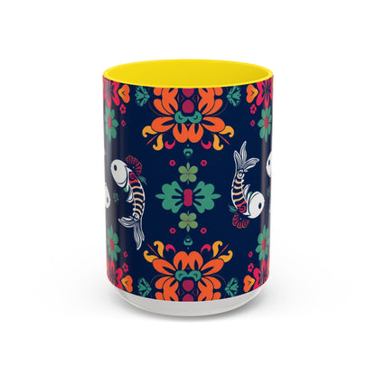 Accent Coffee Mug, Pisces, Zodiac. Flower Pattern, (11, 15oz)