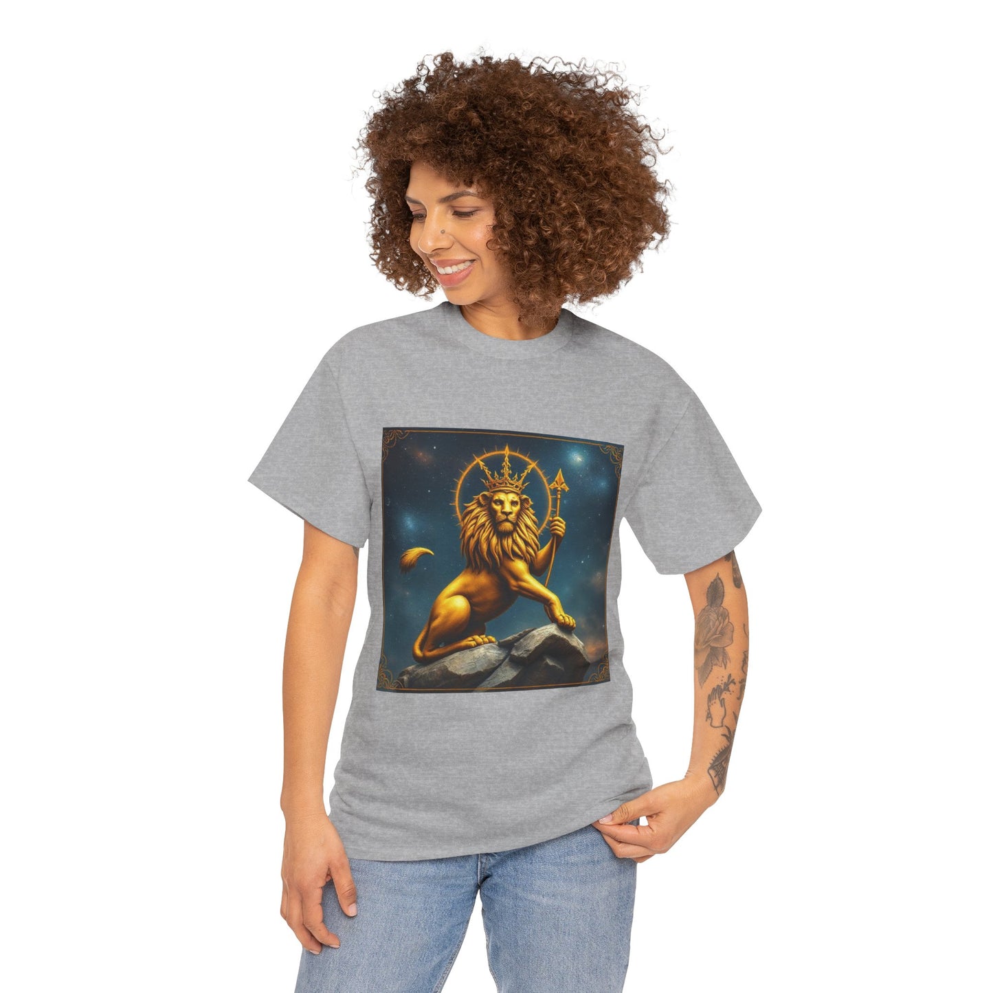 Unisex Heavy Cotton T-Shirt, King of Lions, Leo Zodiac Design