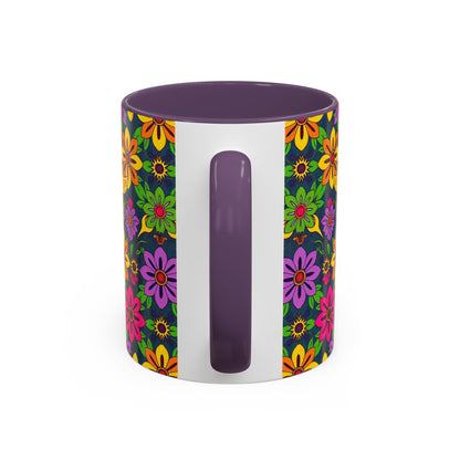 Accent Coffee Mug, Gemini, Zodiac v3, Flower Pattern, (11, 15oz)