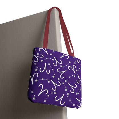 Tote Bag, Aries Zodiac Sign, AOP, (Purple, White)