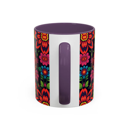 Accent Coffee Mug, Cancer, Zodiac v4, Flower Pattern, (11, 15oz)
