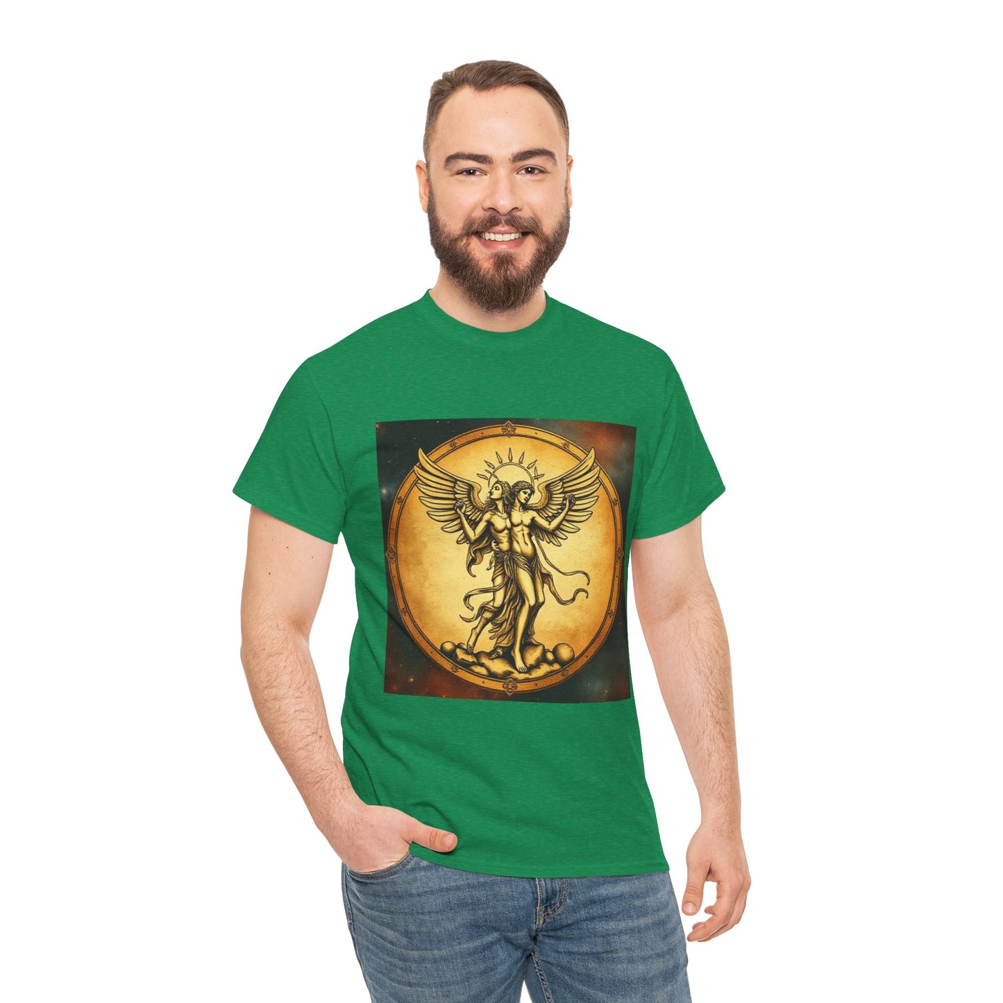 Unisex Heavy Cotton T-Shirt, Twin Angel v1, Gemini Zodiac Design