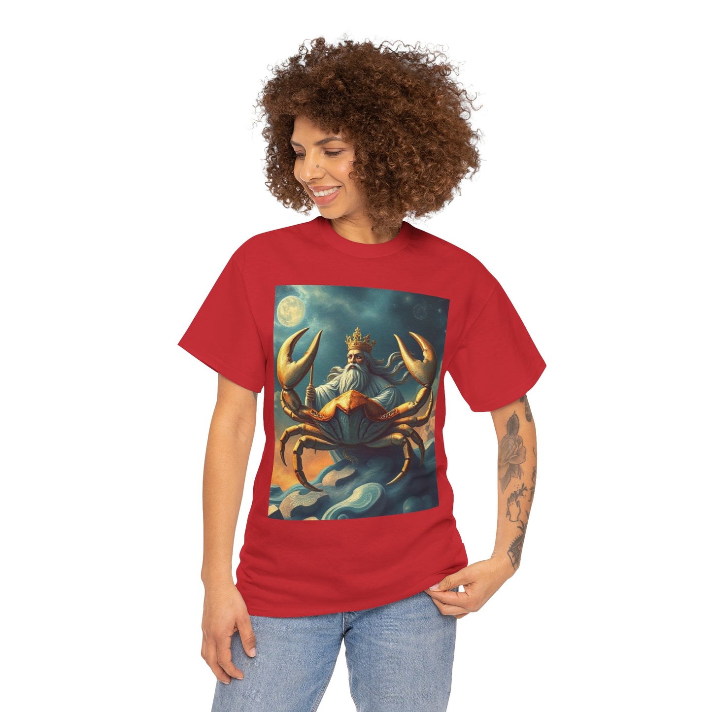 Unisex Heavy Cotton T-Shirt, Crustacean King, Cancer Zodiac Design