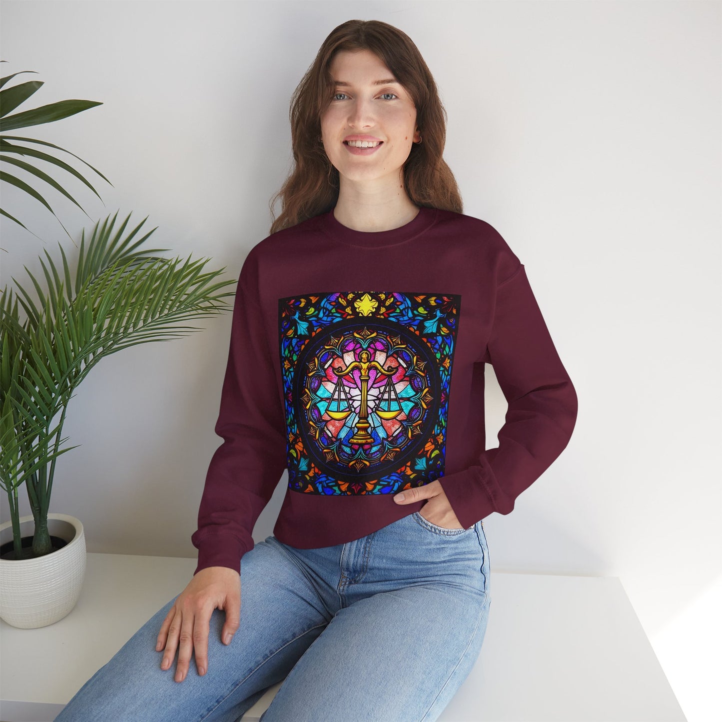 Unisex Heavy Blend™ Crewneck Sweatshirt, Glass 1, Libra Zodiac Design