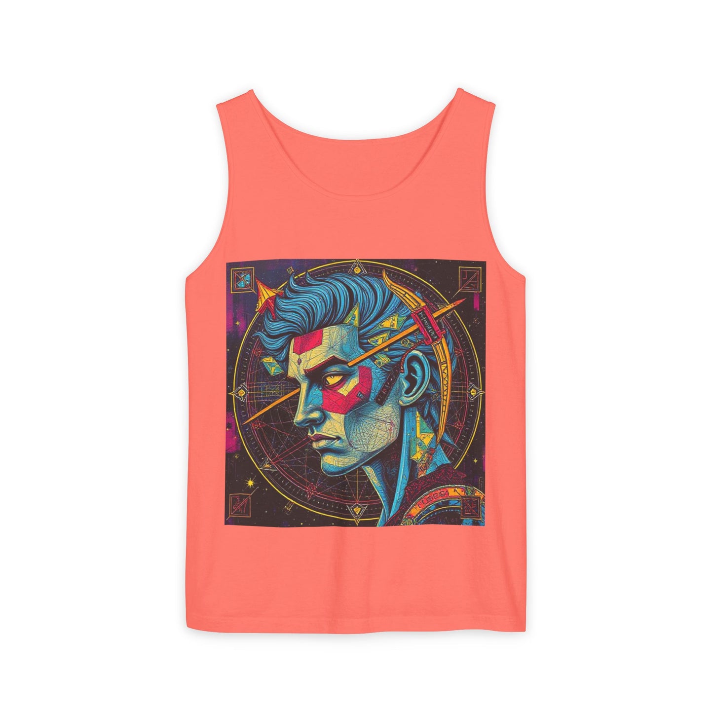 Unisex Garment-Dyed, Tank Top, Sagittarius Design, Pop Art v1, 100% US cotton