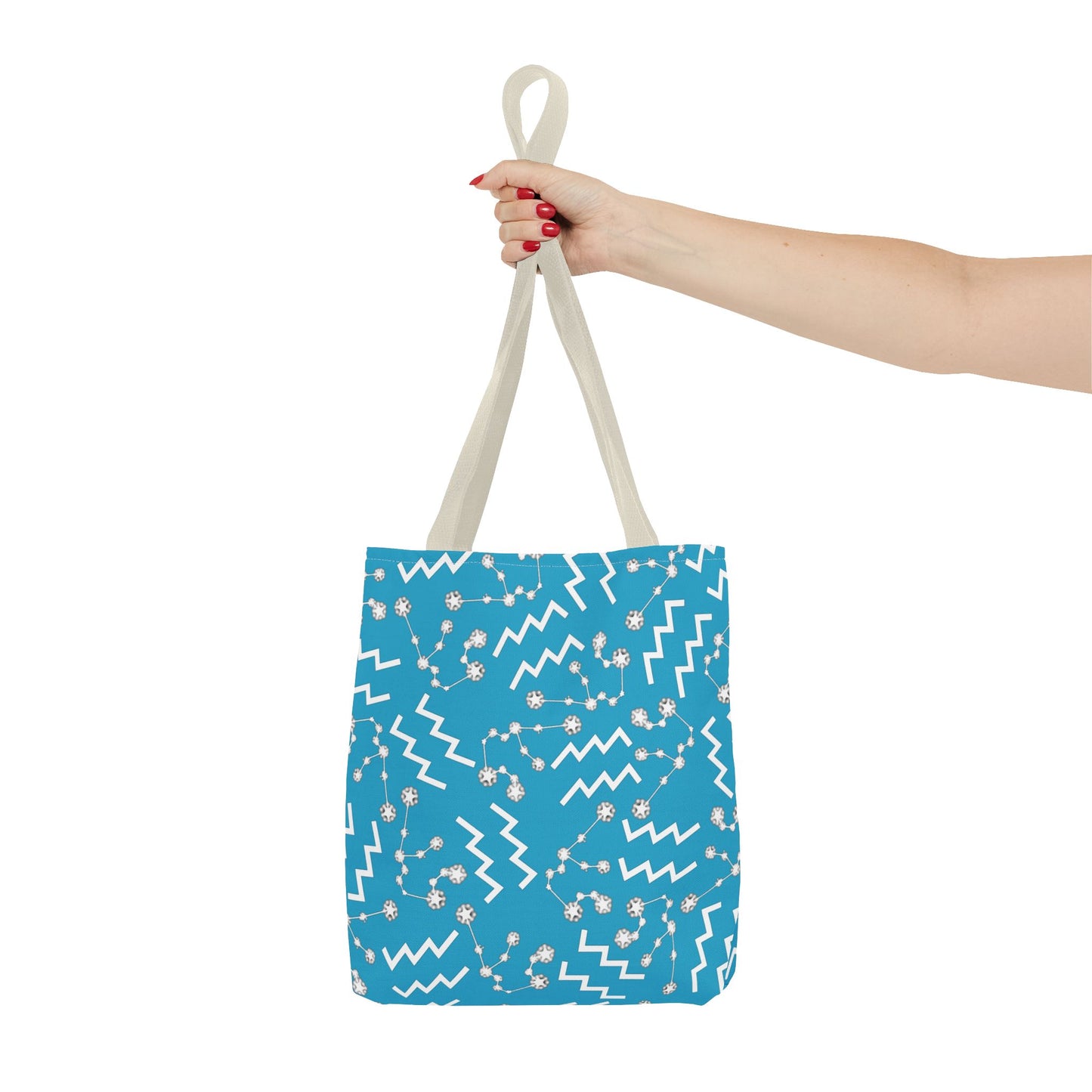 Tote Bag, Aquarius Zodiac Sign, AOP, (Turquoise, White)