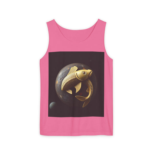 Unisex Garment-Dyed, Tank Top, Pisces Design, Space Animal v1, 100% US cotton