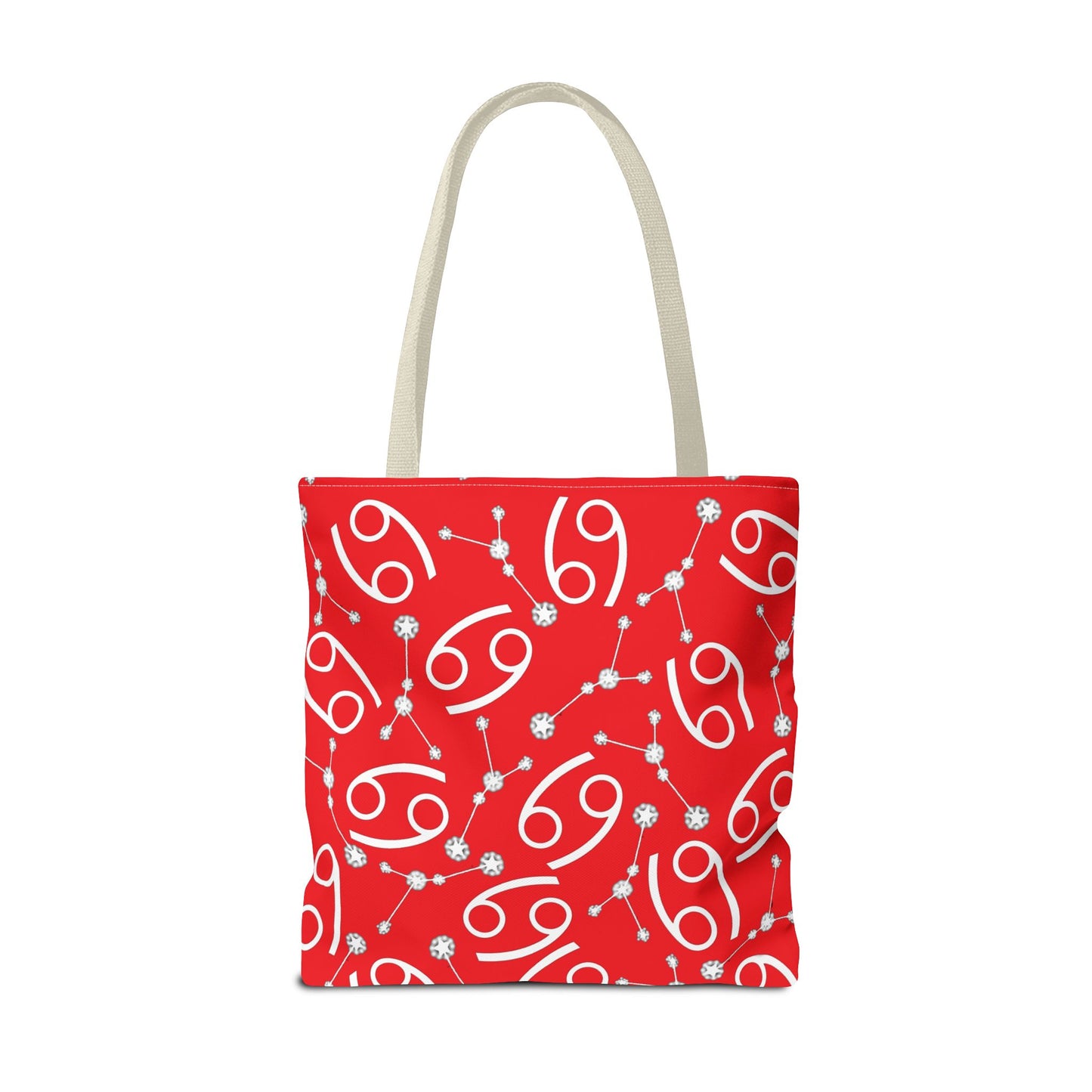 Tote Bag, Cancer Zodiac Sign, AOP, (Red, White)