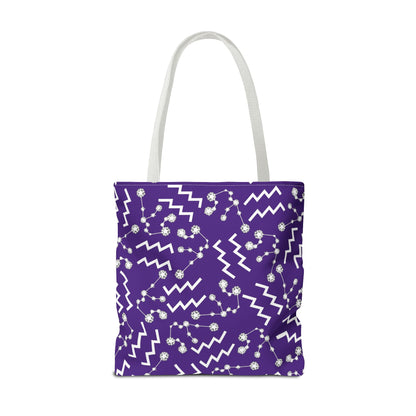 Tote Bag, Aquarius Zodiac Sign, AOP, (Purple, White)