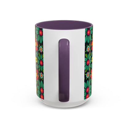 Accent Coffee Mug, Aquarius, Zodiac v4, Flower Pattern, (11, 15oz)