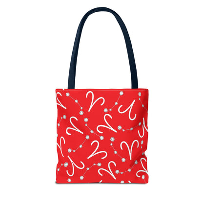 Tote Bag, Aries Zodiac Sign, AOP, (Red, White)
