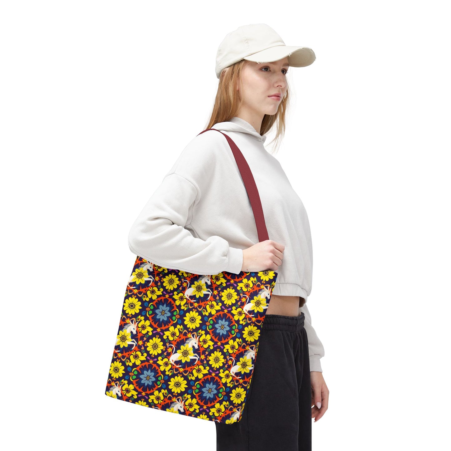 Tote Bag (AOP), Aquarius, Zodiac v1, Flower Pattern