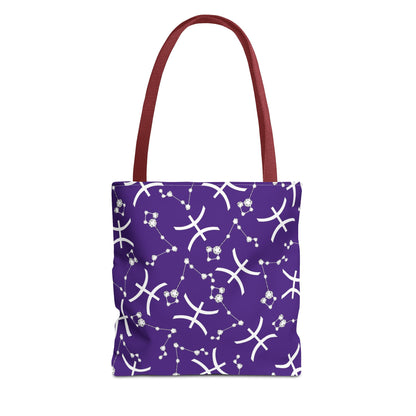 Tote Bag, Pisces Zodiac Sign, AOP, (Purple, White)