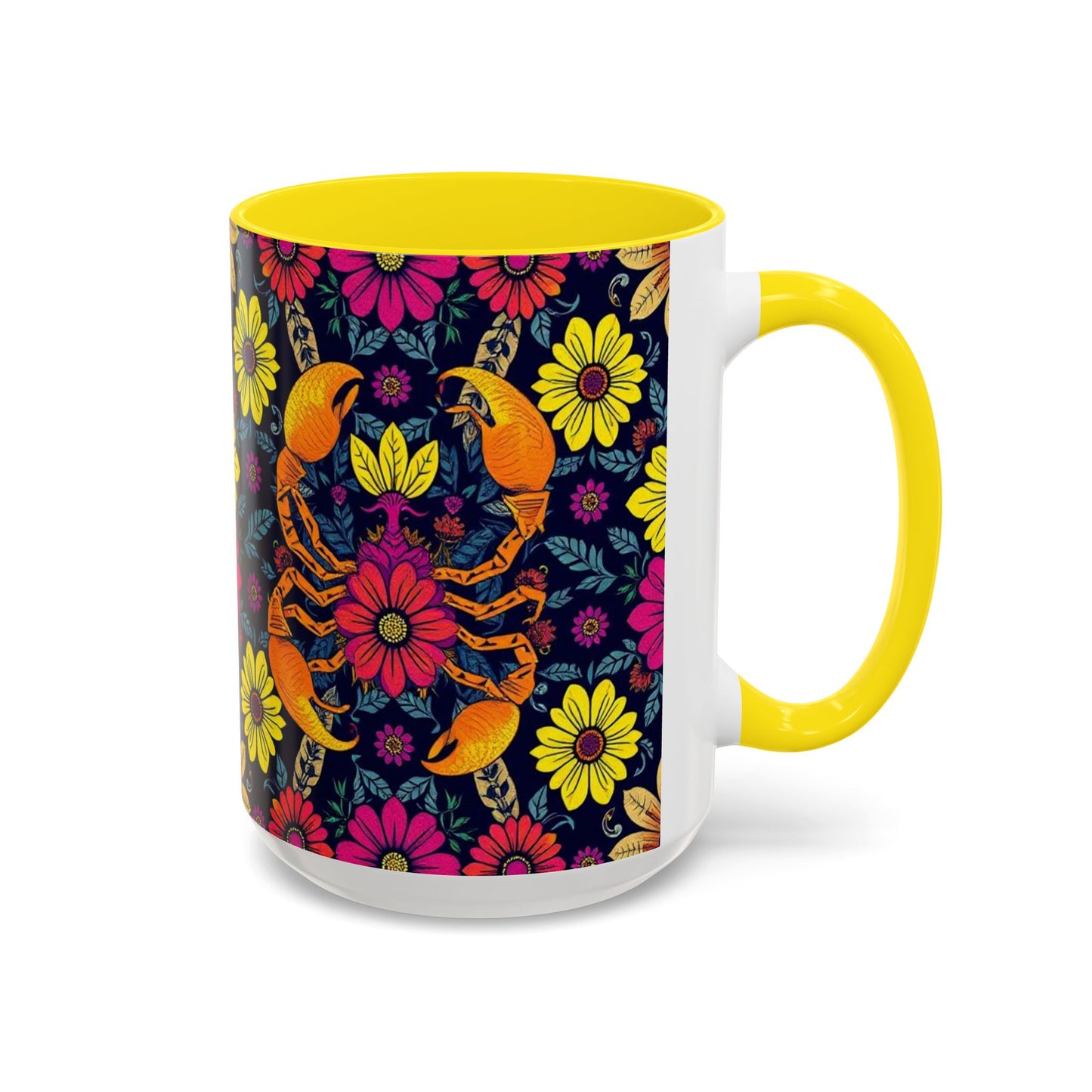 Accent Coffee Mug, Scorpio, Zodiac v3. Flower Pattern, (11, 15oz)