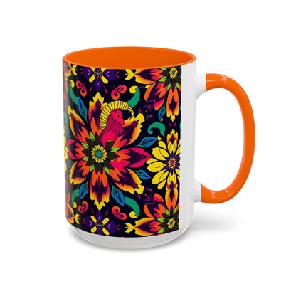 Accent Coffee Mug, Capricorn, Zodiac v4, Flower Pattern, (11, 15oz)