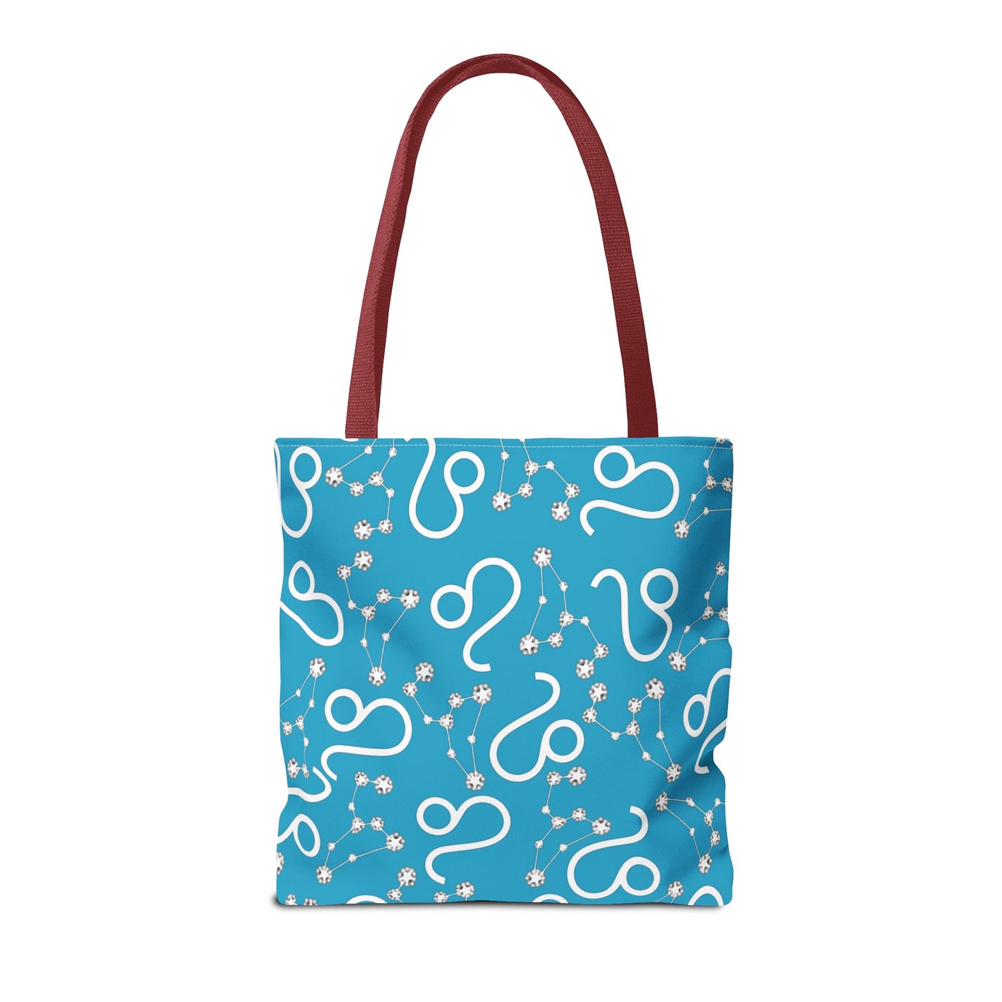 Tote Bag, Leo Zodiac Sign, AOP, (Turquoise, White)