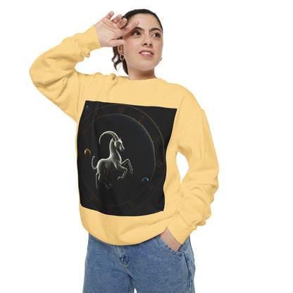Garment-Dyed Sweatshirt, Unisex, Space Animal Design v1, Capricorn