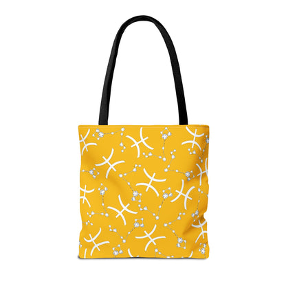Tote Bag, Pisces Zodiac Sign, AOP, (Yellow, White)