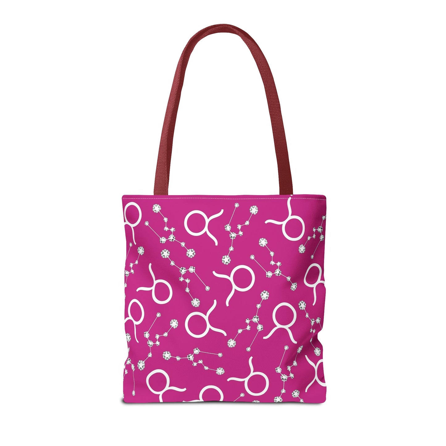 Tote Bag, Taurus Zodiac Sign, AOP, (Pink, White)