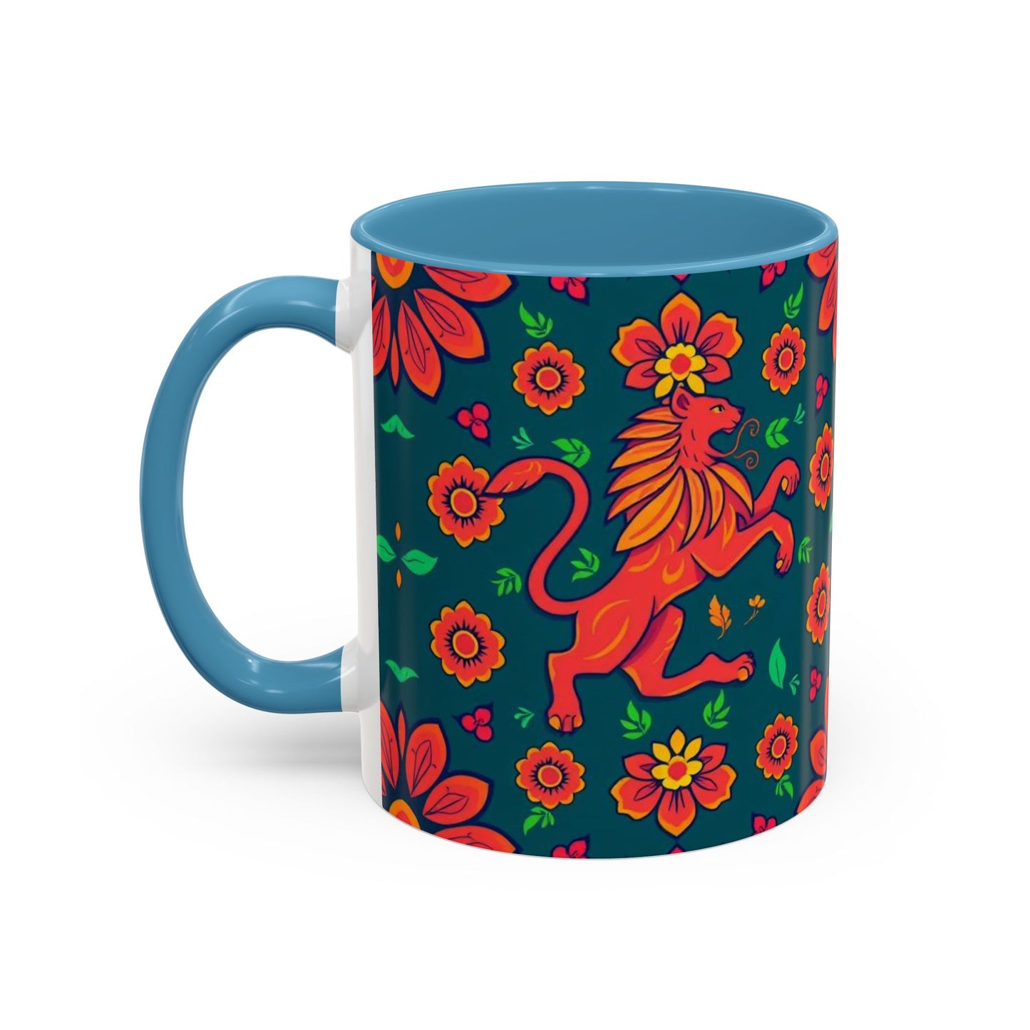 Accent Coffee Mug, Leo, Zodiac v1, Flower Pattern, (11, 15oz)